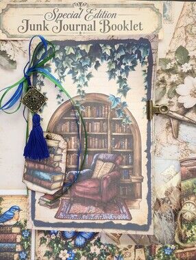 SPECIAL EDITION Handmade Junk Journal Booklet "BOOK CLUB" 40pg + Ephemera